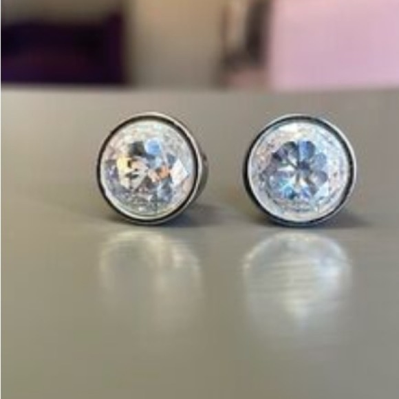 Michael Kors silver and rhinestone button back earrings - Picture 1 of 8